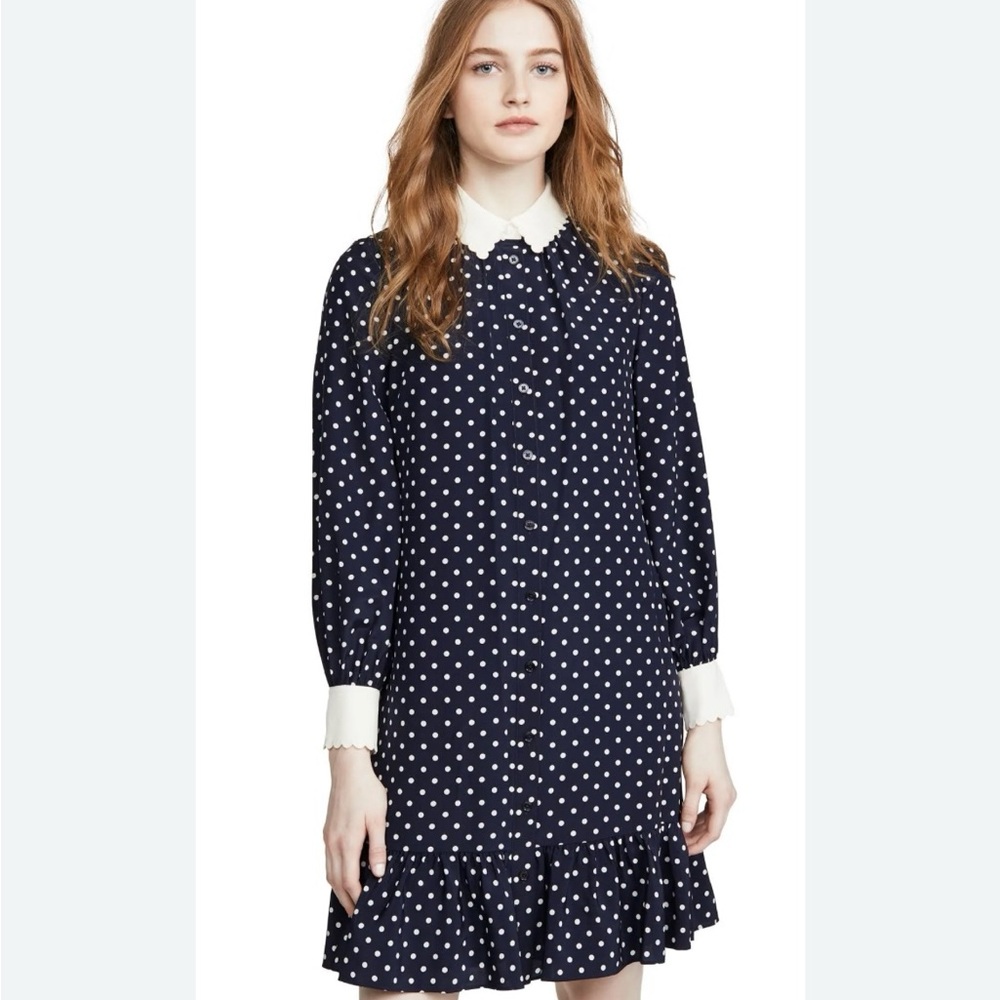 Tory Burch Cora Navy Dress with White Polka Dots